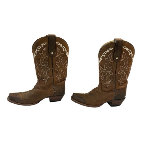 Tony Lama Cowboy Boots Women’s 7B Brown Leather Western Square Toe VF6007 - Picture 4 of 7